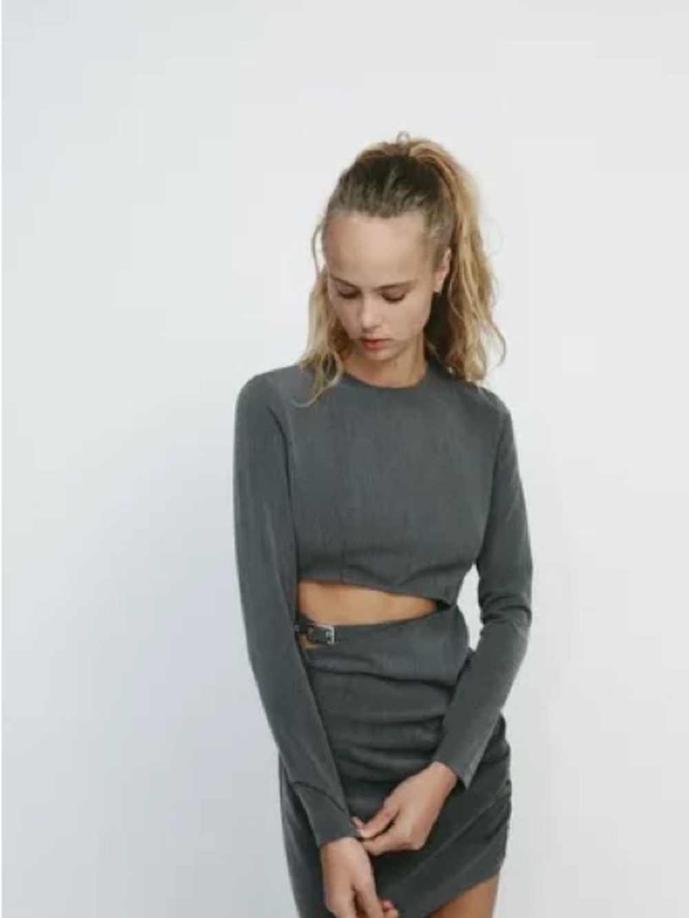Zara Charcoal Gray Cutout Mini Skirt with Buckle